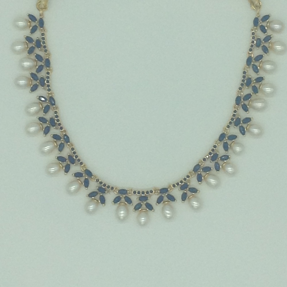 Blue Cz and Pearls Necklace Set JNC0192