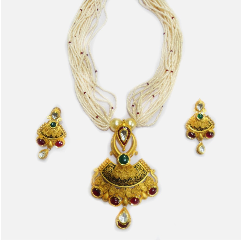 916 Gold Antique Bridal Necklace Set RHJ-4394