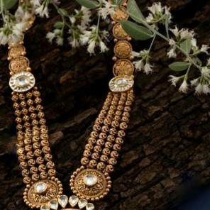 916 Gold antique Bridle Bikaneri mina long Necklace set for ladies