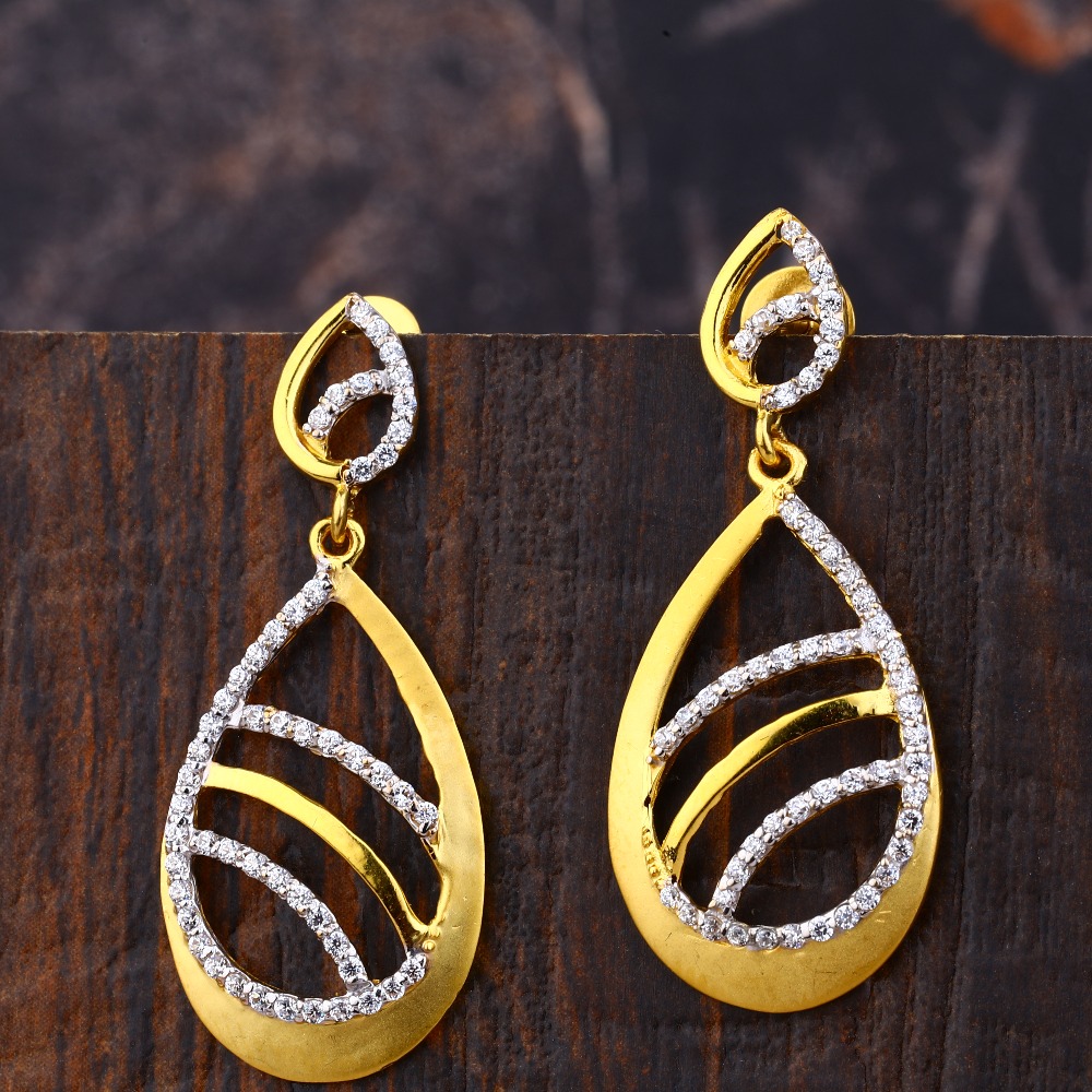 Ladies 22K Gold Fancy Long Earrings -LFE191
