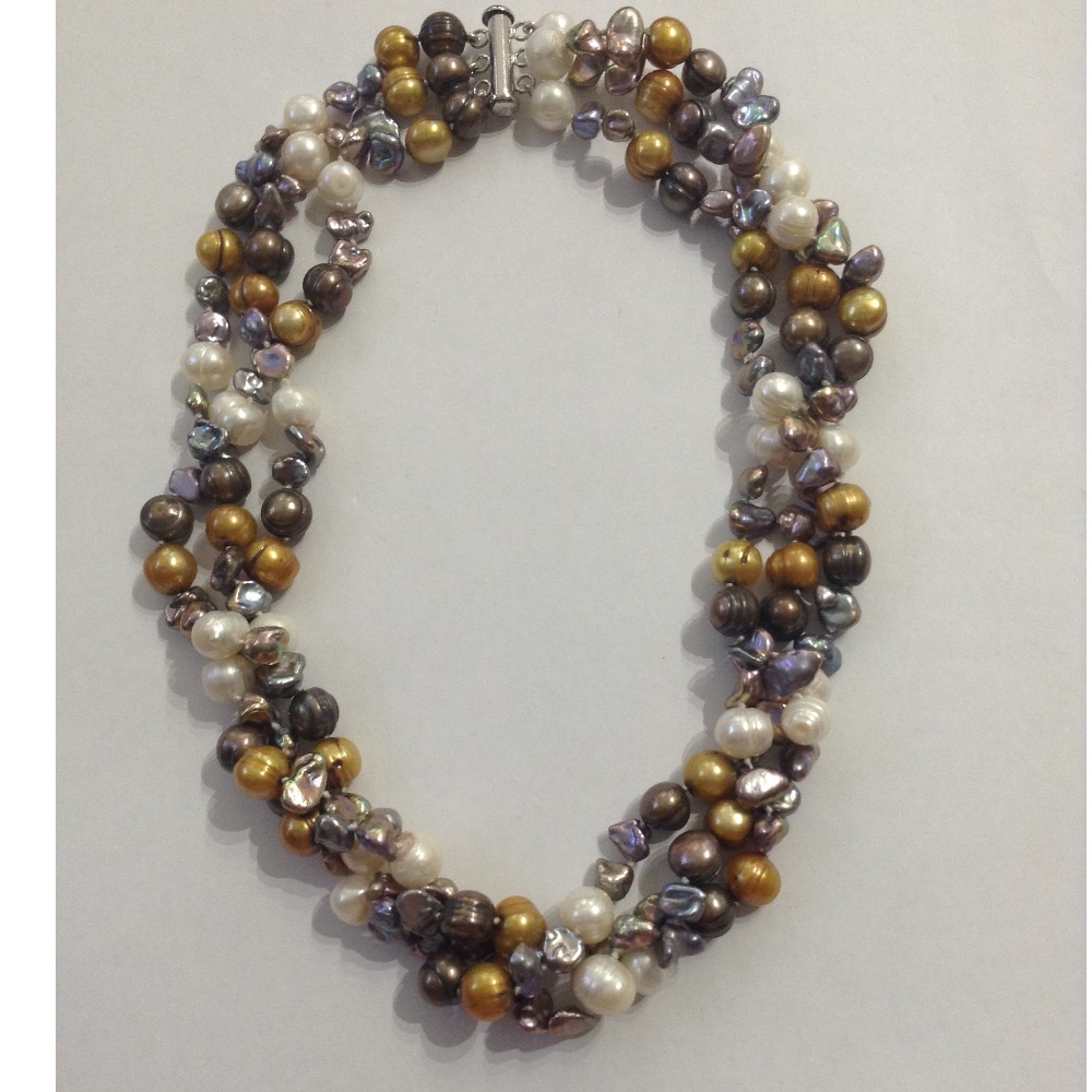 multicolour potato and baroque pearls twisted necklace JPM0159