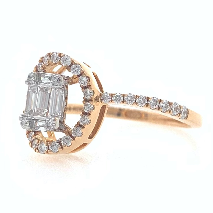 18kt / 750 rose gold solitaire look classic diamond ladies ring 9lr109