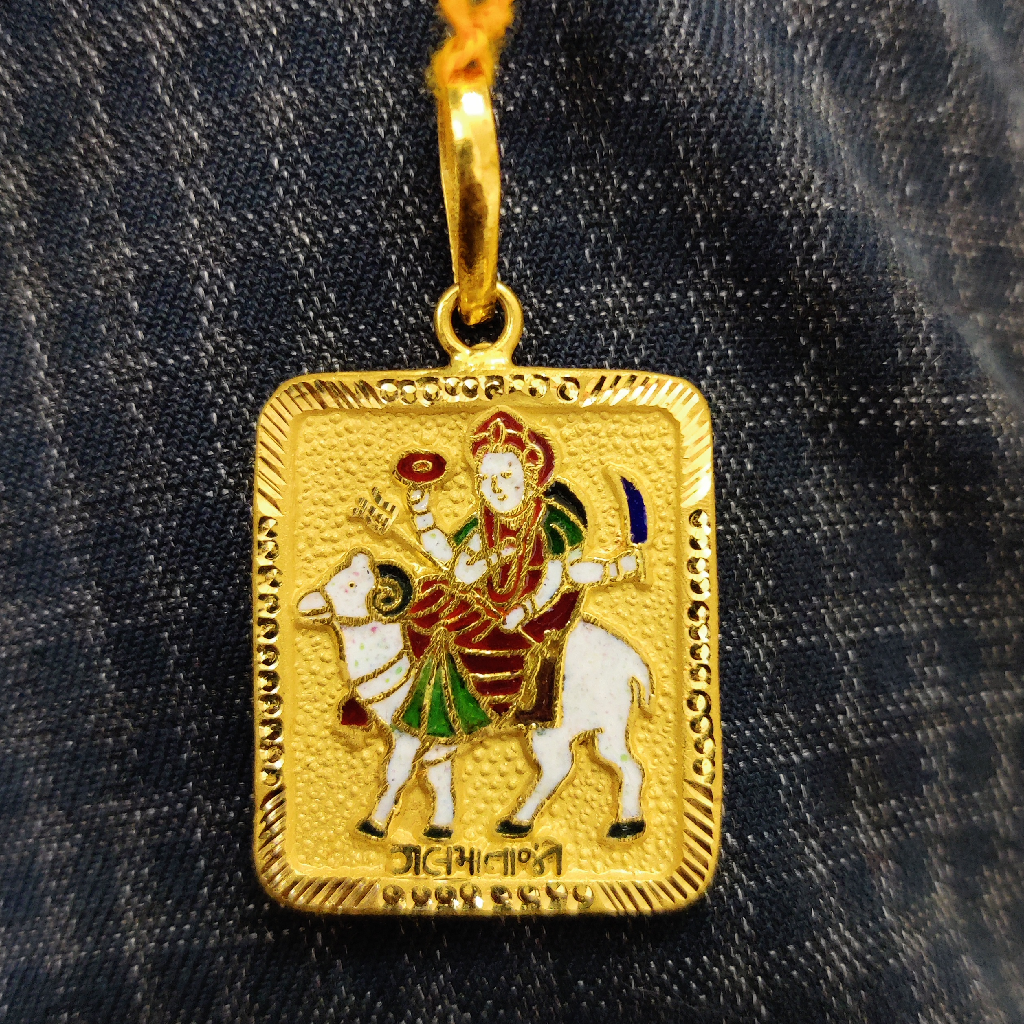 916 Gold Gent's Gel Maa Minakari Pendant