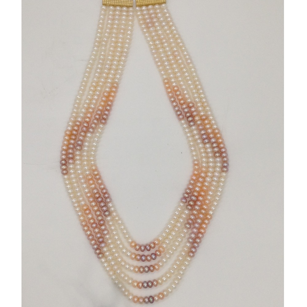 Multicoloured Shaded Flat Pearls 5 Layers Necklace JPM0313