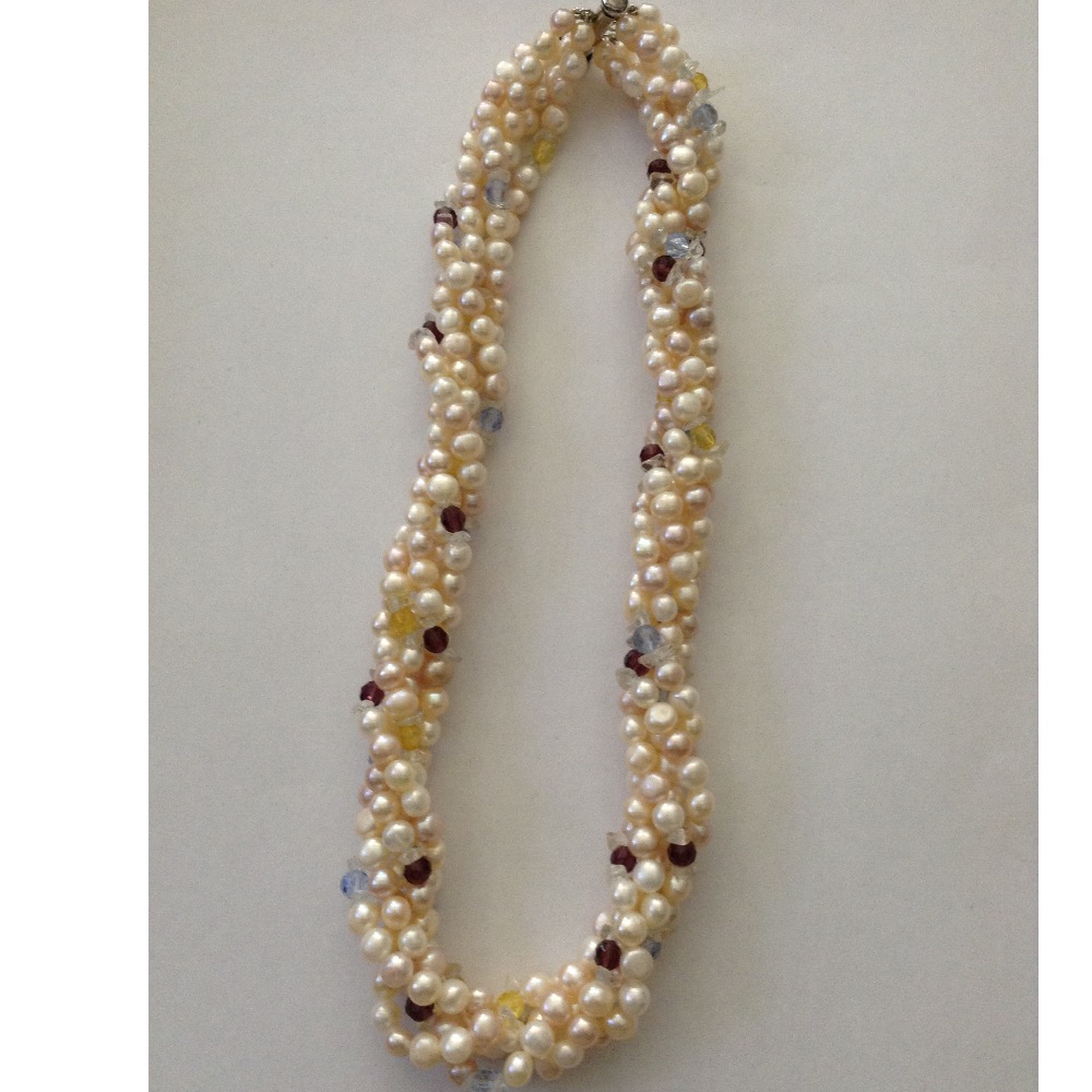White And Pink Button Pearls Necklace With Crystals JPM0309