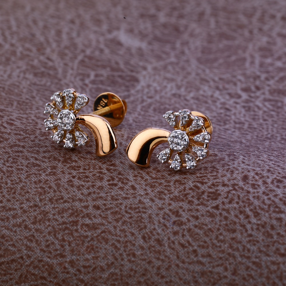 Ladies 18K Rise Gold Fancy Designer Earring -RE71