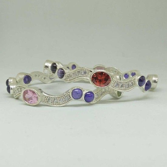 925 Sterling Silver Colour Stone Designed Bangle