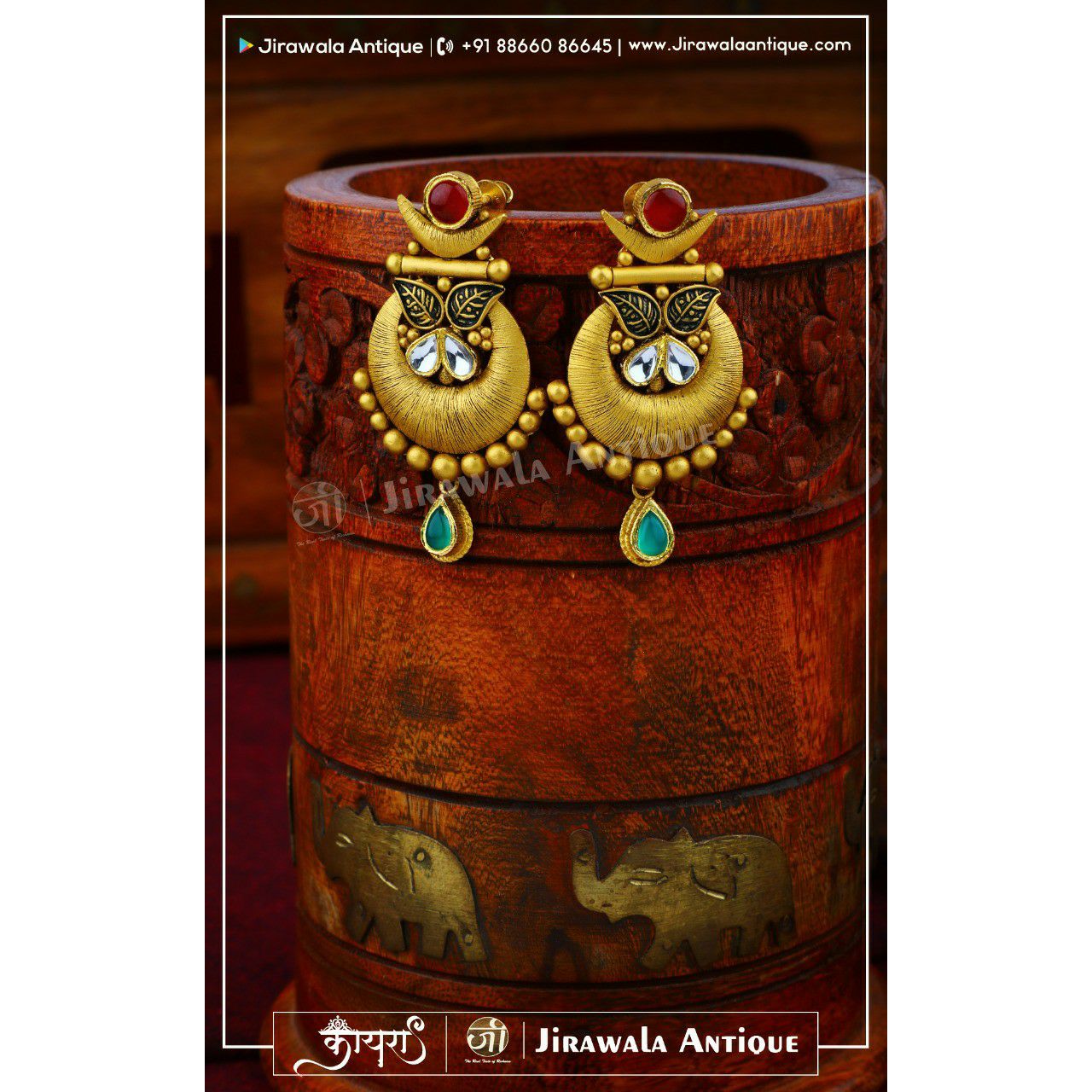 Antique Jadau 22kt 916 Set Long Earring With 3 Step Style