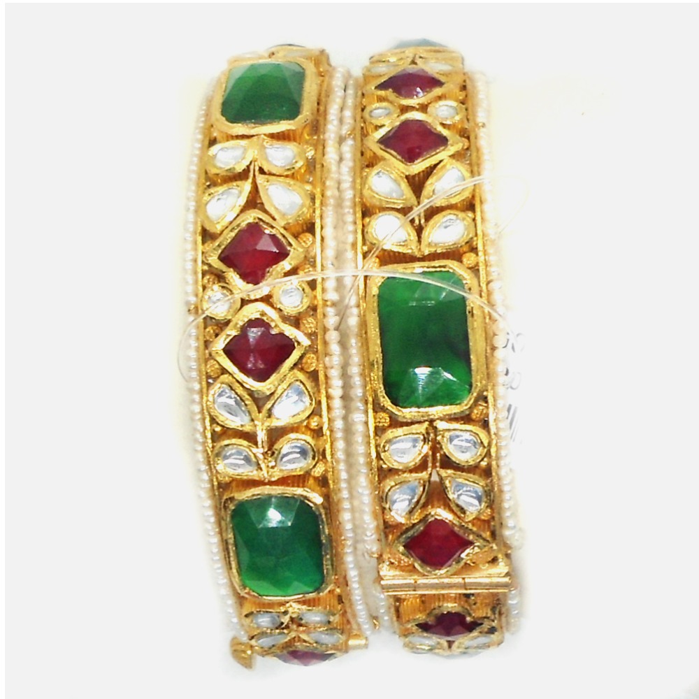 916 Gold Traditional Colorstone Bangles RHJ-6018