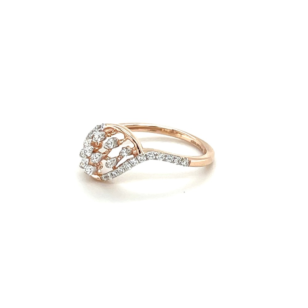 Shimmering Diamond Leaves Ring with 14k Rose Gold Band