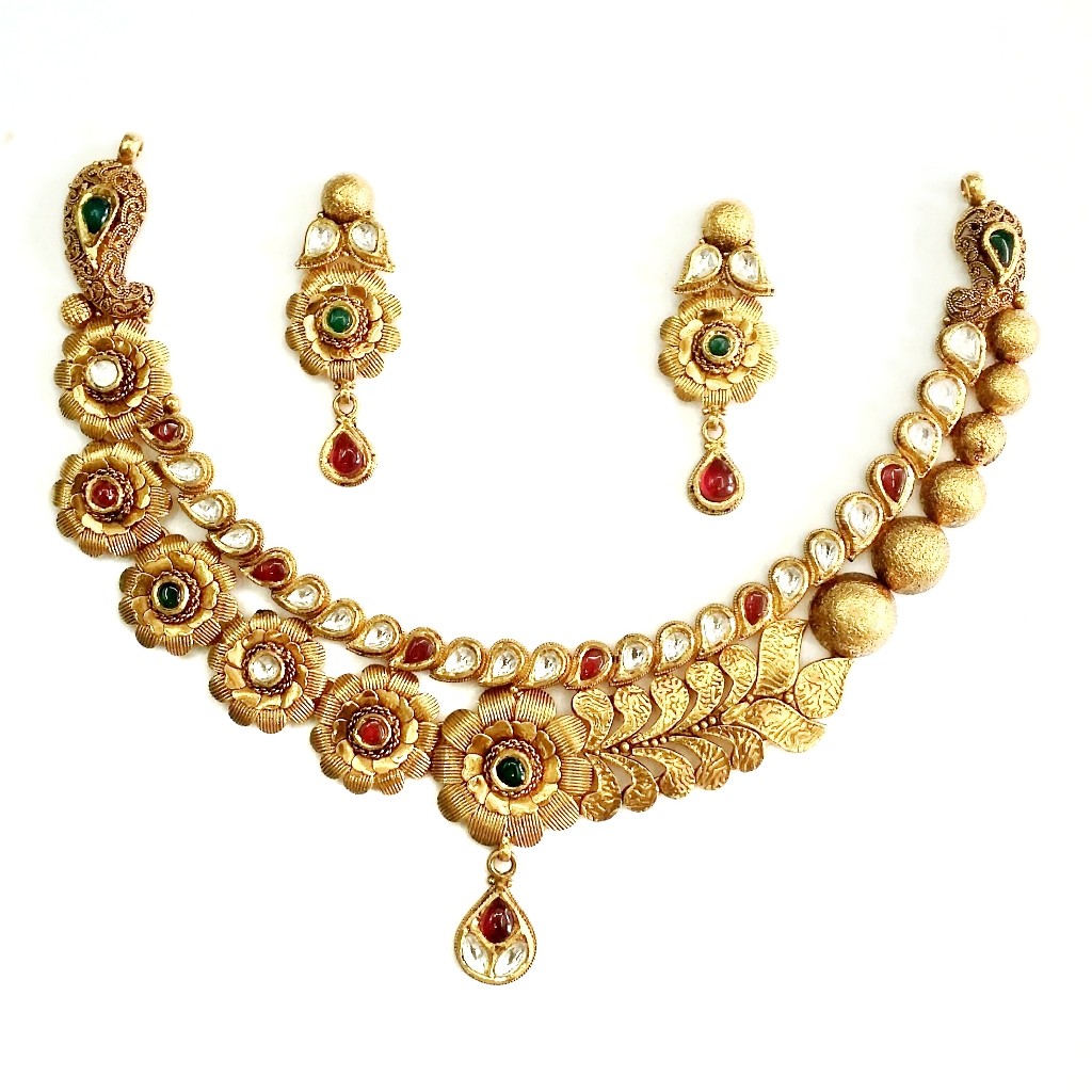 916 gold antique necklace set mga - gn020