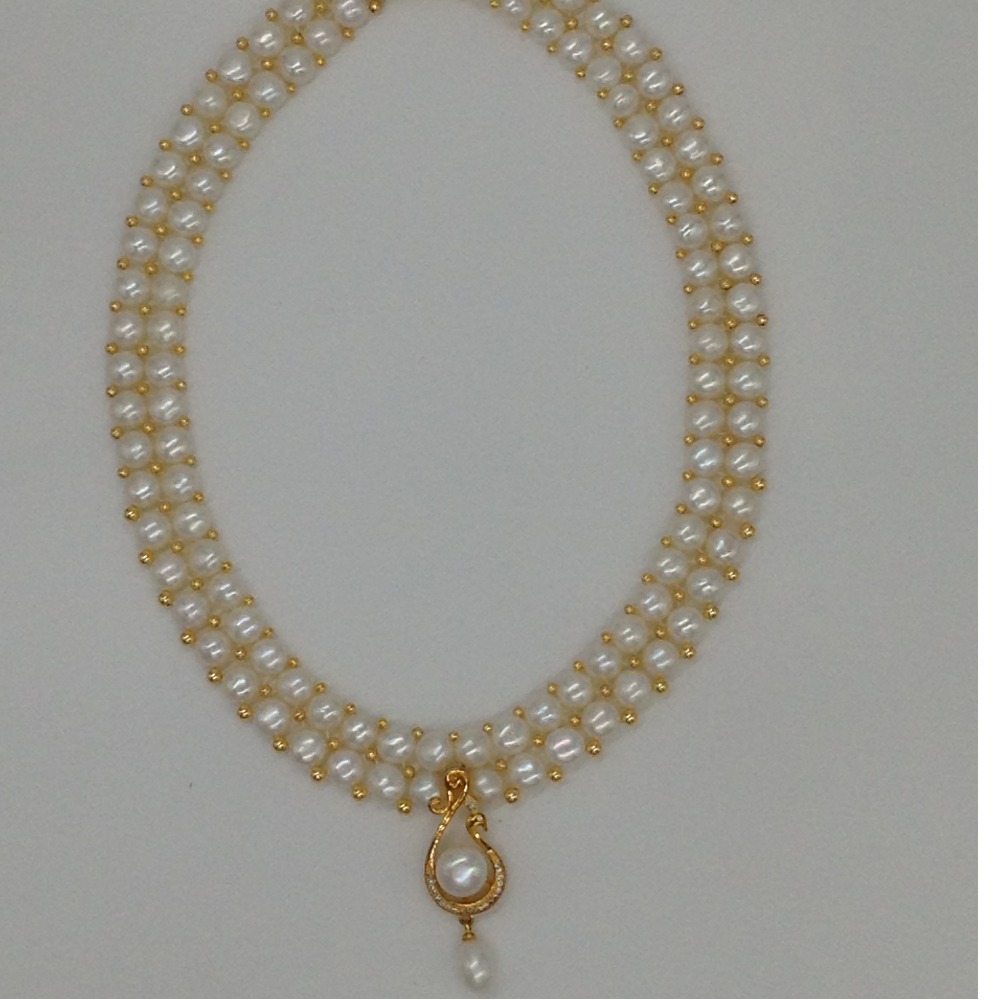 White cz pendent set with 2 line button pearls jps0383