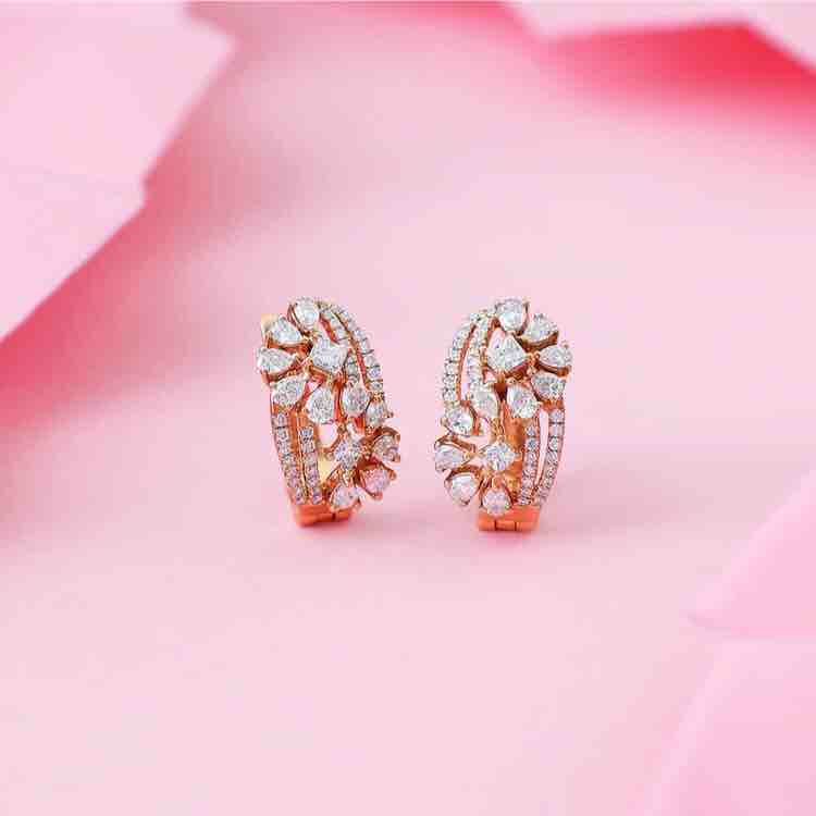 18KT Rose Gold Modern Designer Real Diamond Earring