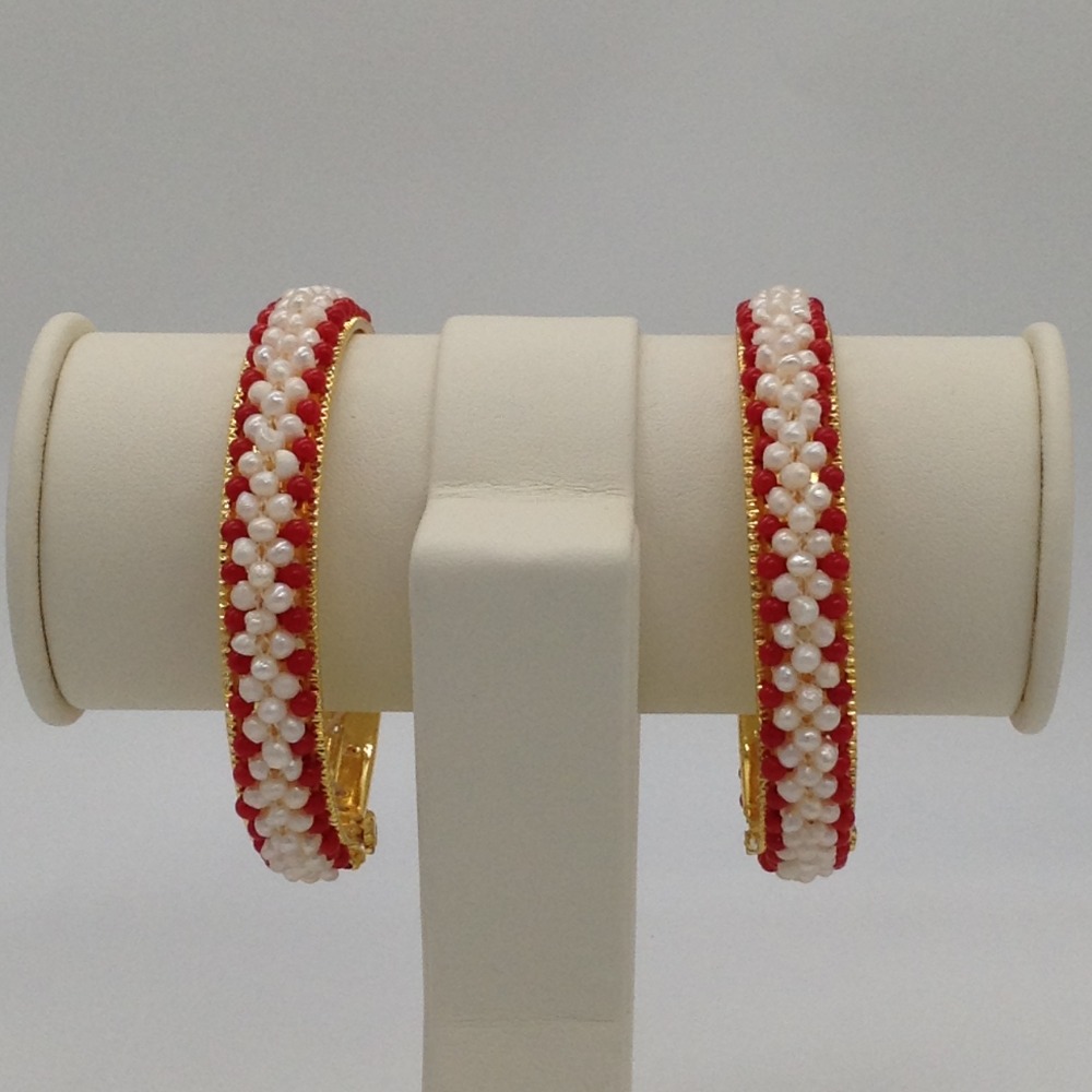 White Seed Pearls And Corals Jali Bangles JBG0060