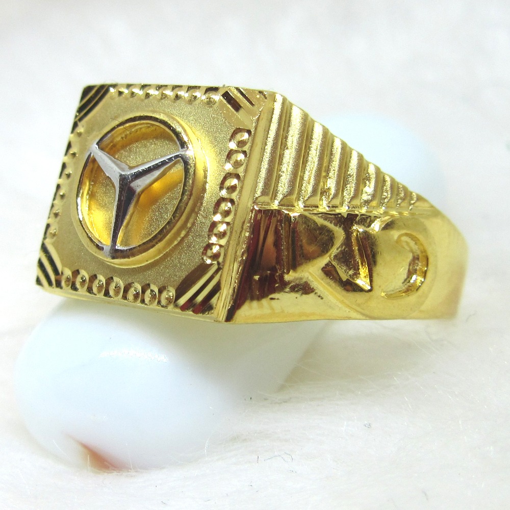 Mens 10K Yellow Gold Over Genuine Silver Benz Luxury Car Logo Diamond Ring  Band | eBay
