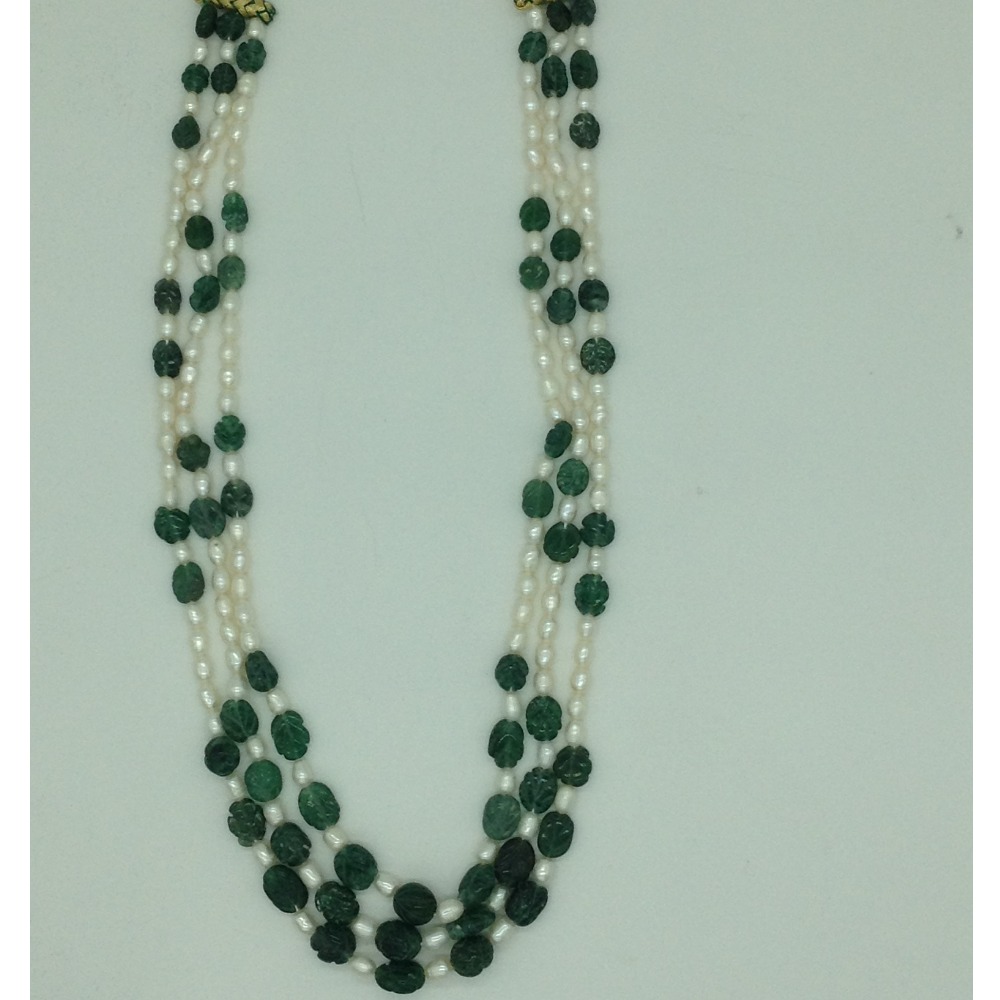 white pearls with bariels stones 3 layers necklace jpm0377