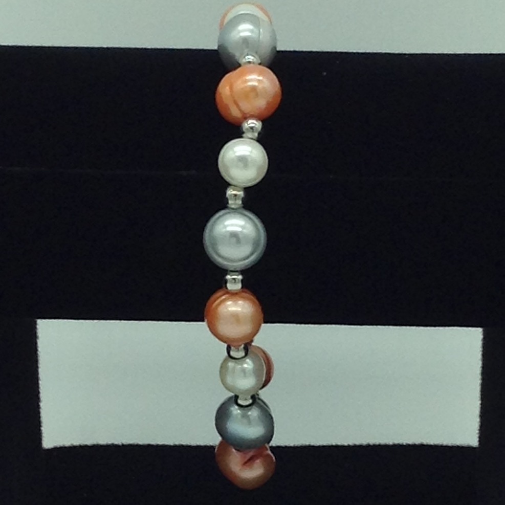 Multi Colour Potato Pearls With White Jaco Balls 1 Layer Elastic Bracelet JBG0188