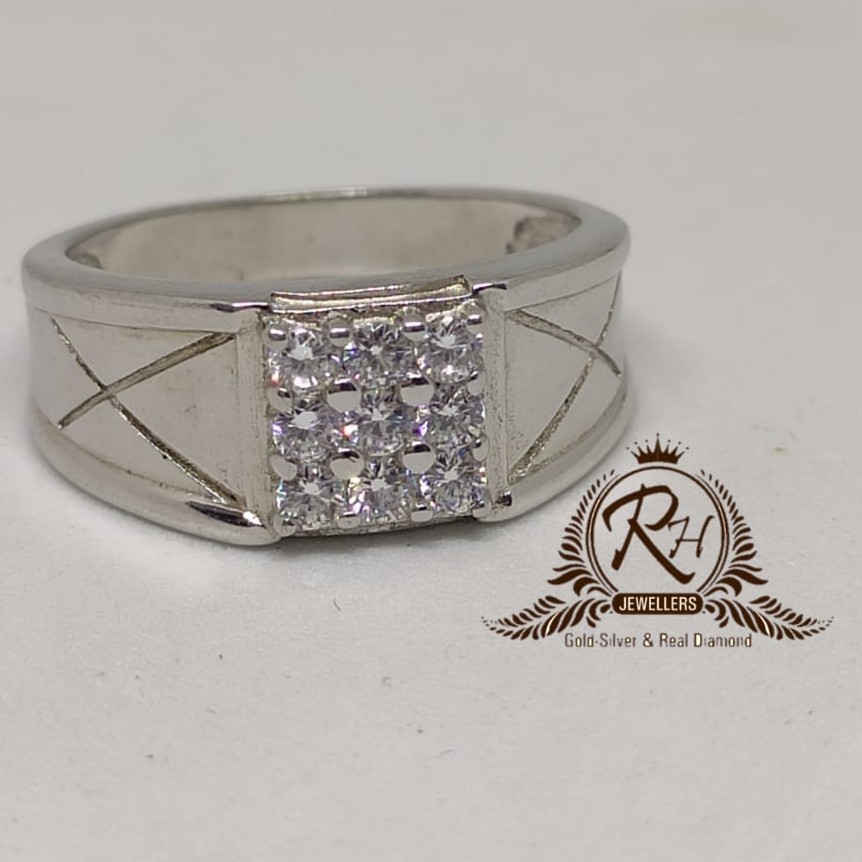 92.5  silver square daimond geants Ring Rh-Gr945