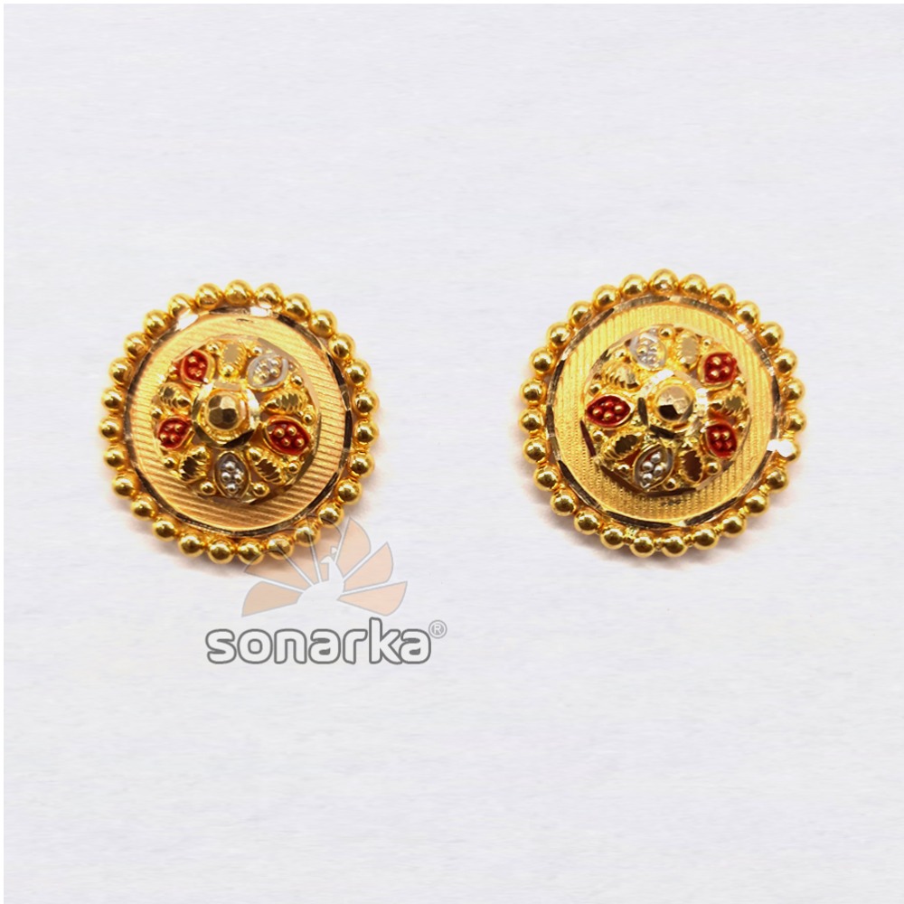 916 Plain Gold Meenakari Earrings For Ladies