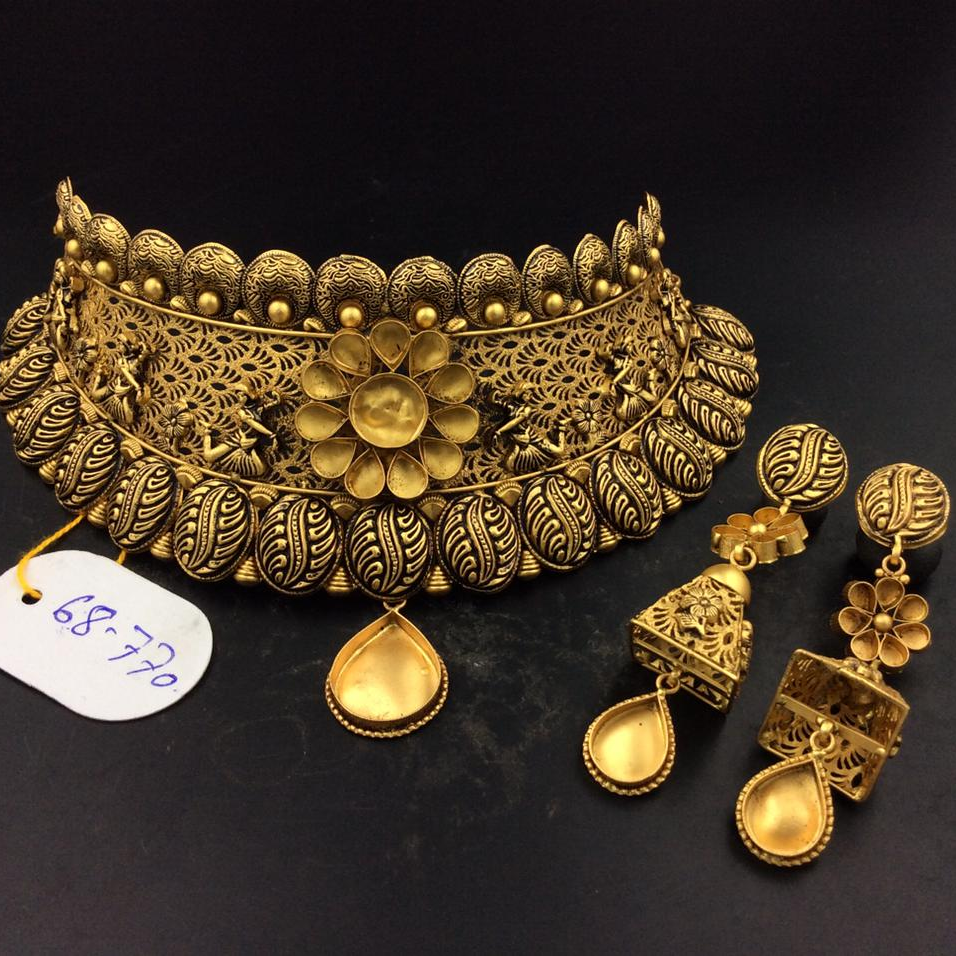 22k(916)gold ladies antique choker oxidised necklace set