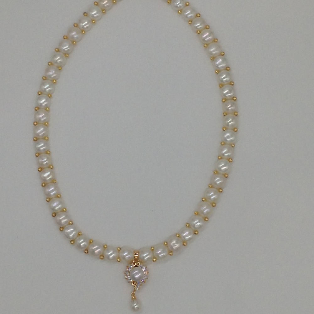 White cz and pearls pendent set with 1 line button mala jps0404