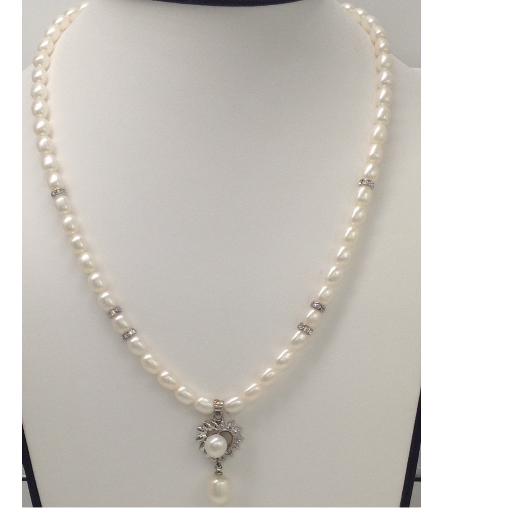 White cz and pearls pendent set with oval pearls mala jps0102