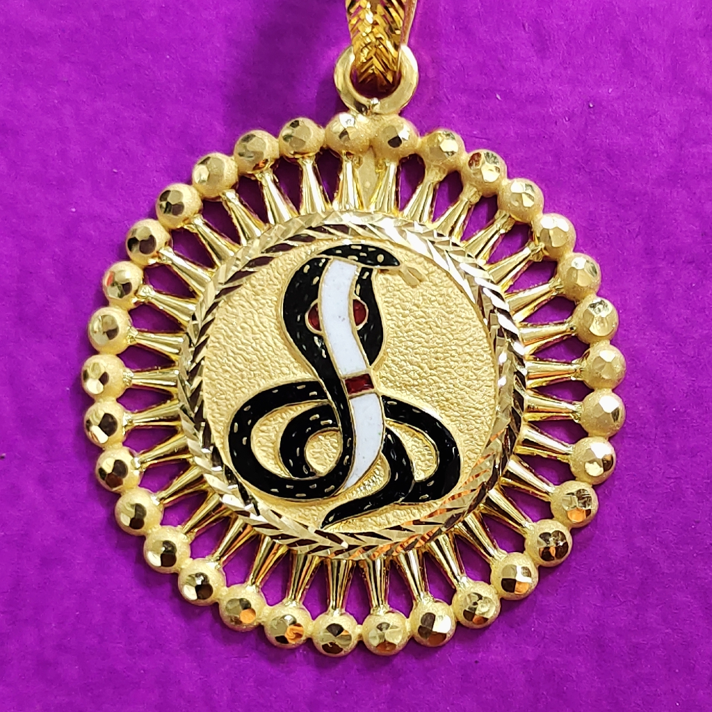 Gold Goga maharaj round shape mina pendant