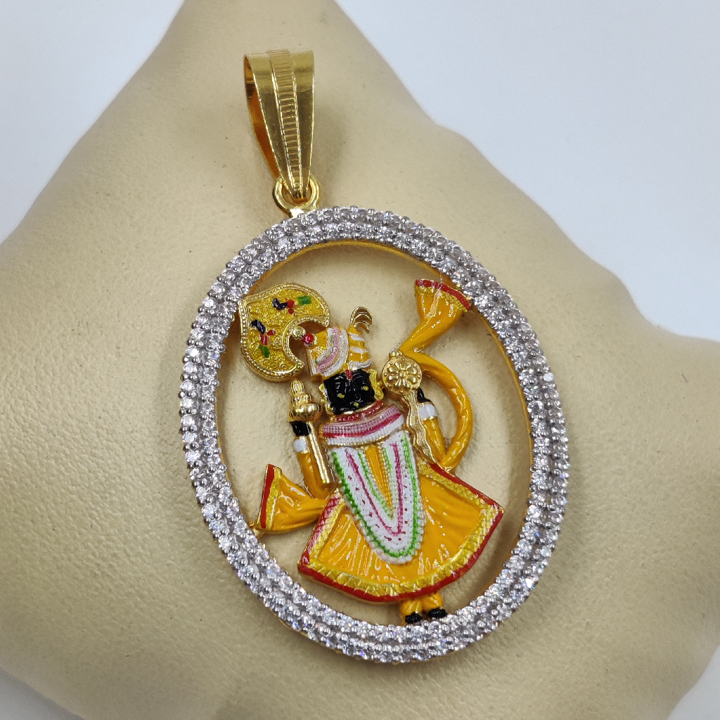 916 Gold Fancy Shreenathji Maharaj Minakari Pendant