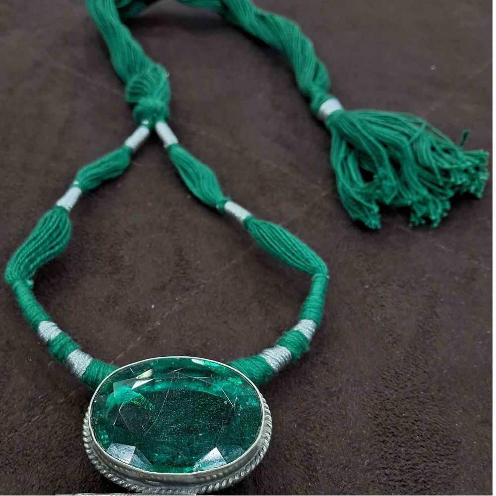925 Sterling Silver green Stone Tribal Chokar Antique Necklace set
