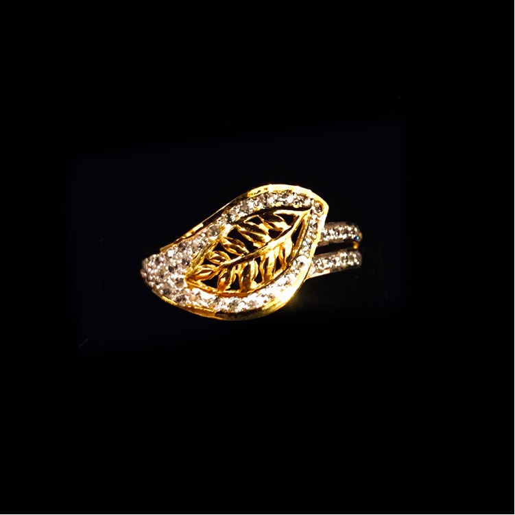 22KT Gold CZ Diamond Leaf Shape Ladies Ring