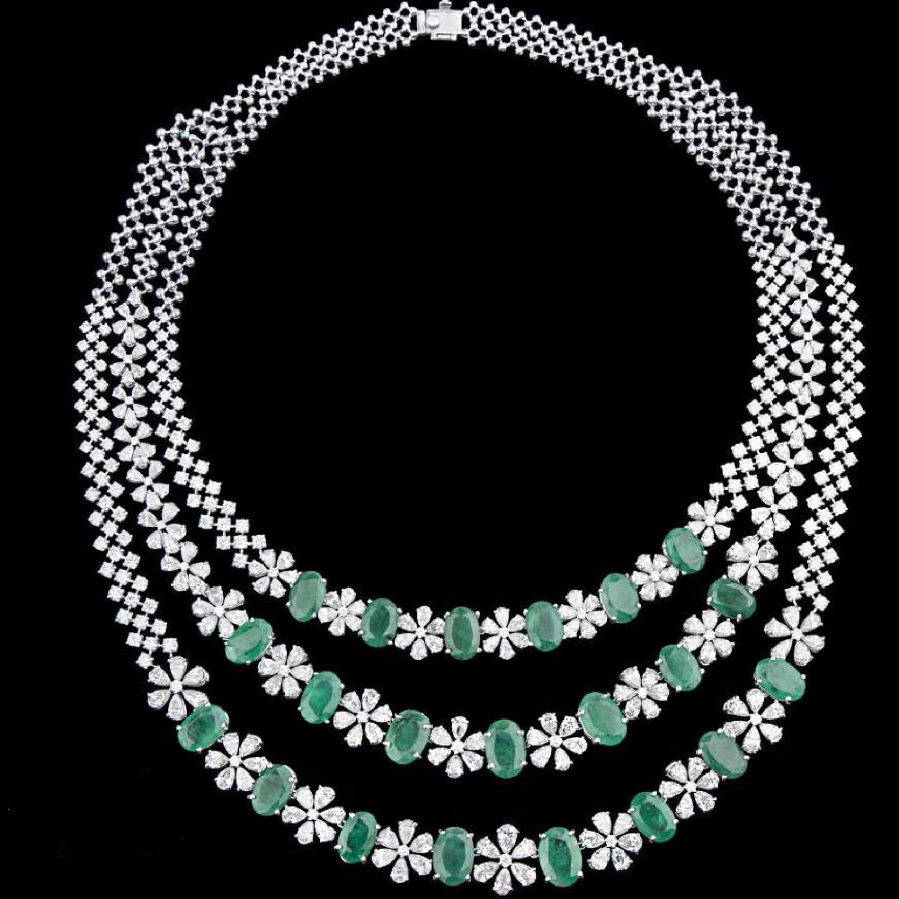 Diamonds and Emeralds Necklace JSJ0160