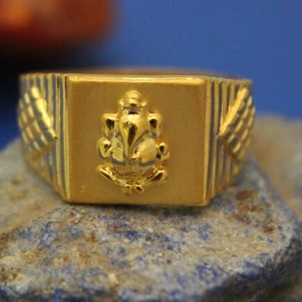 Buy quality 22kt gold plain casting lord ganesha gents ring in Chennai
