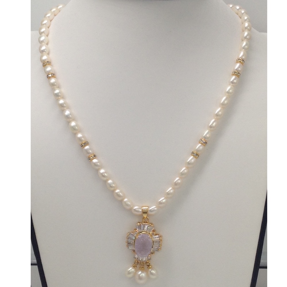 White cz, purple pendent set with oval pearls mala jps0143