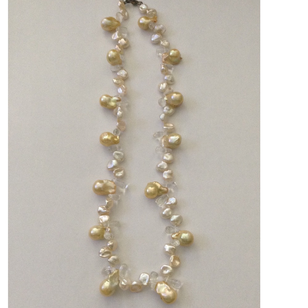 Freshwater White Chips and Yellow Drop Baroque Pearls Mala with Sphetic drops