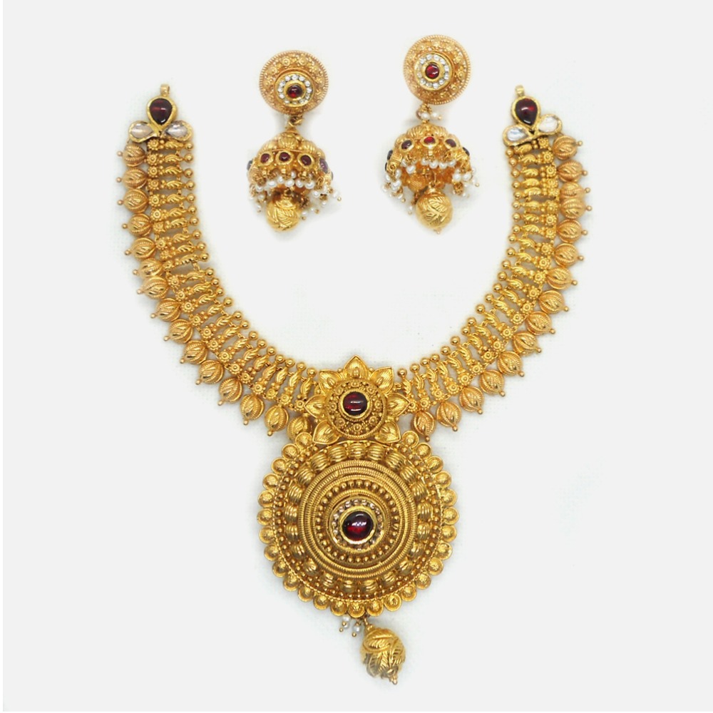 916 Gold Traditional Bridal Necklace Set RHJ-6040