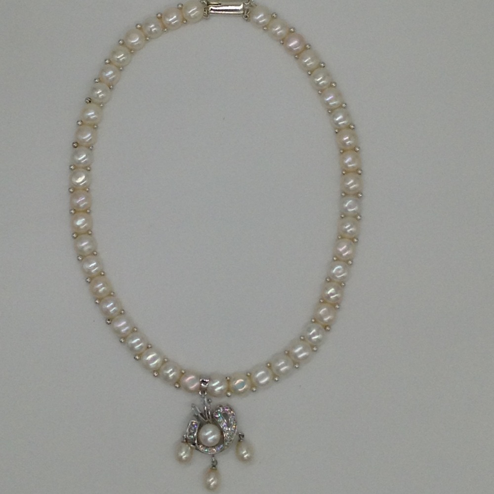 White cz and pearls pendent set with 1 line button mala jps0406