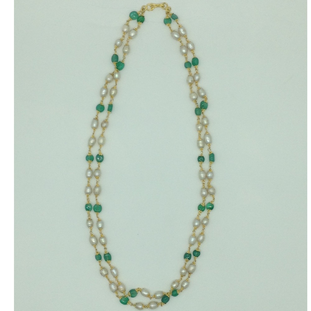 Green Beeds and Pearls 2 Line Taar Mala JSS0182
