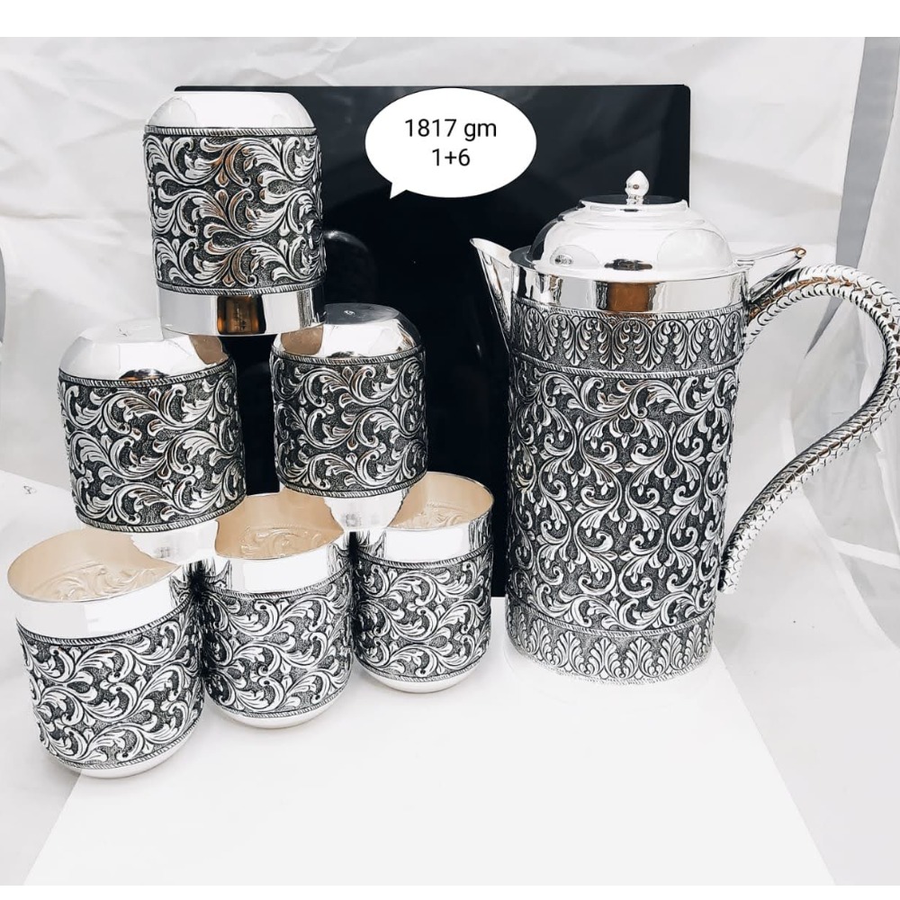 pure silver designer fancy shape jug glasses set