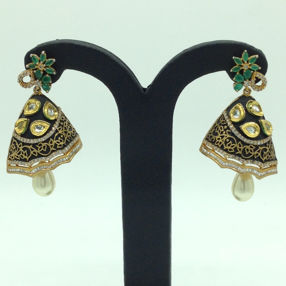 White and Green CZ Stones Ear Jhumki JER0056