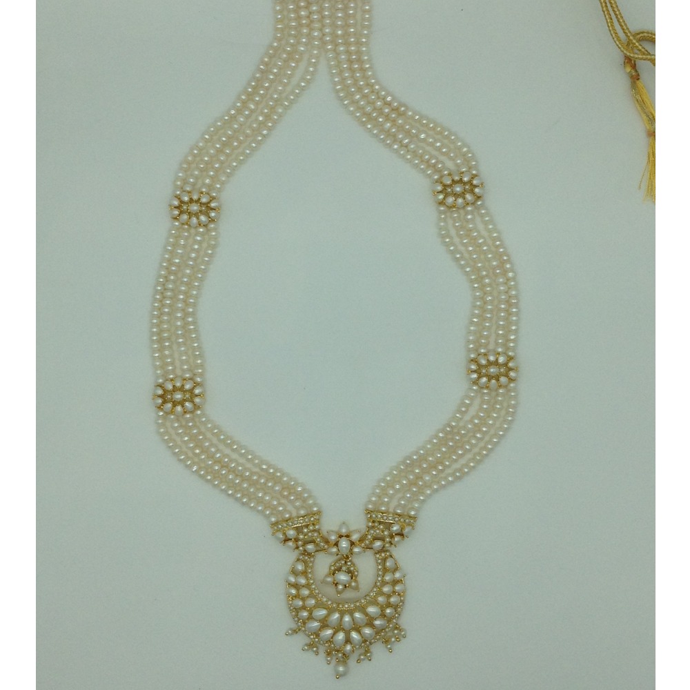 White Pearls Ranihaar Set With 4 Line White Pearls Mala JPS0853