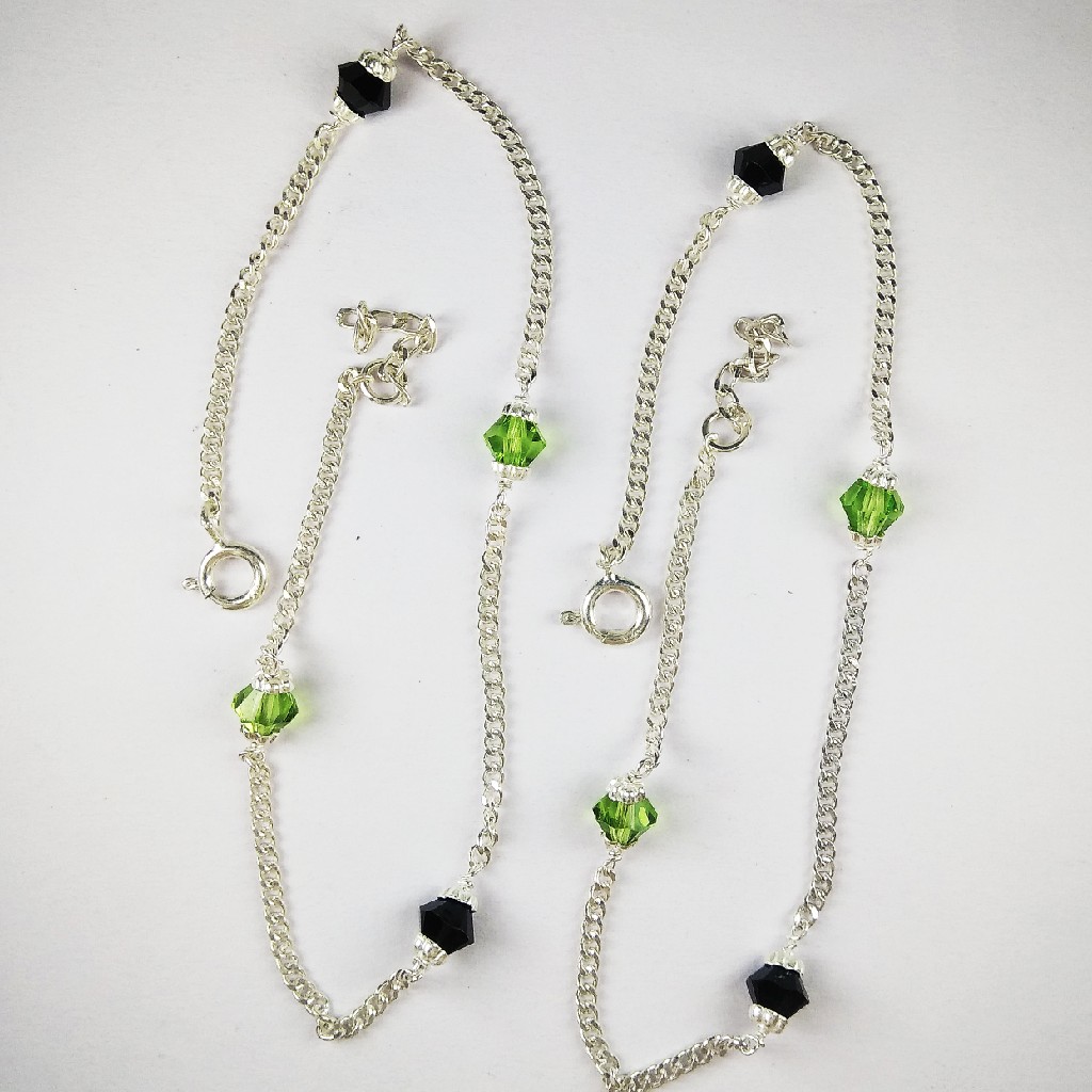 925 Silver Payal With Green Stones