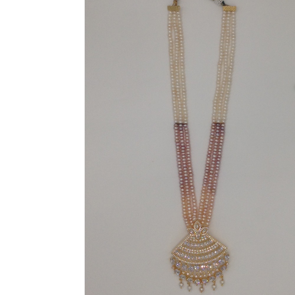 White cz pendent set with 3 line flat shaded pearls jps0421