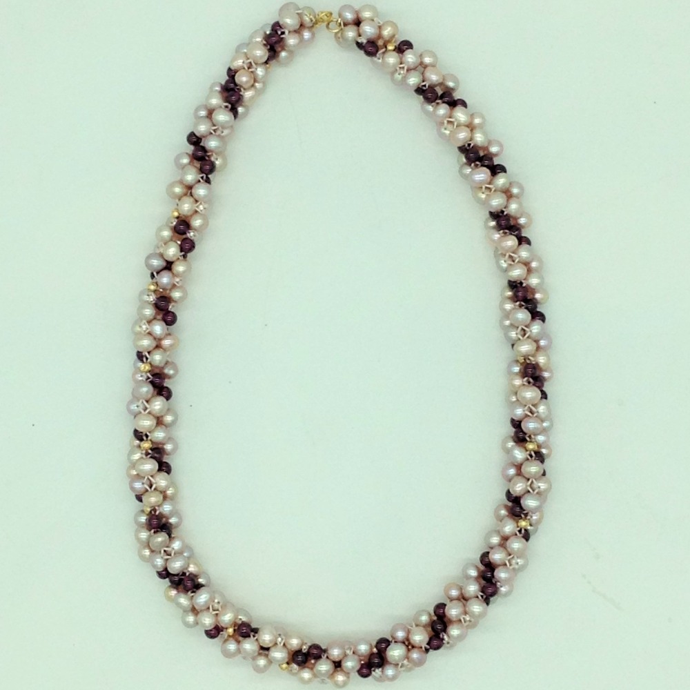 pink potato pearls and garnets twisted jali mala jpm0449