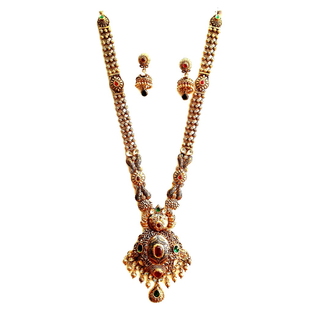 916 gold antique necklace set mga - gn029
