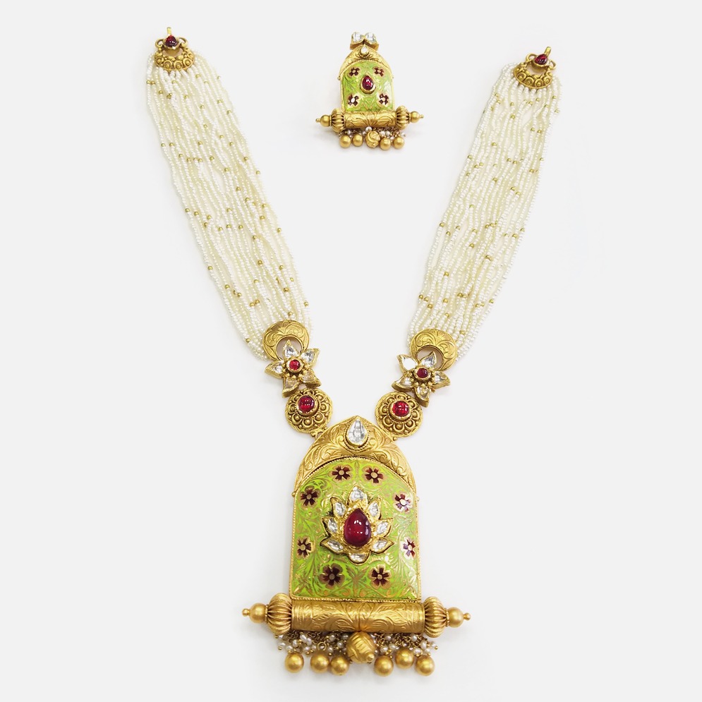 916 gold antique wedding long necklace set rHJ - n004