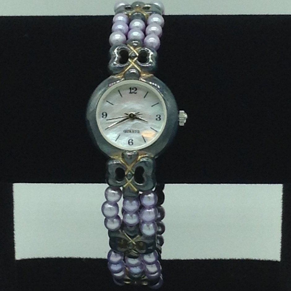 Freshwater Purple Round Pearls 3 Layers Oxidised Watch JBG0222