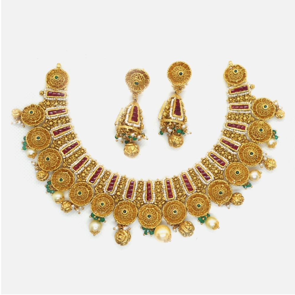916 Gold Antique Bridal Necklace Set RHJ-6007