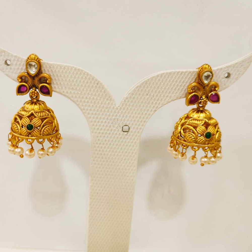 Antique Gold Polish Beads &  Jhumka style pendant Choker style Necklace set 1356