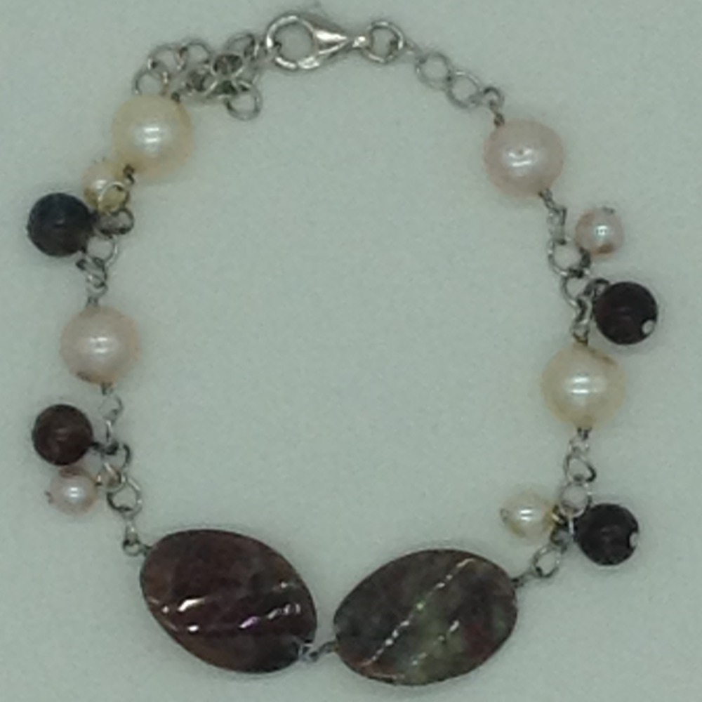 Freshwater Pink Pearls and Semi Beeds Silver Chain Set JNC0104