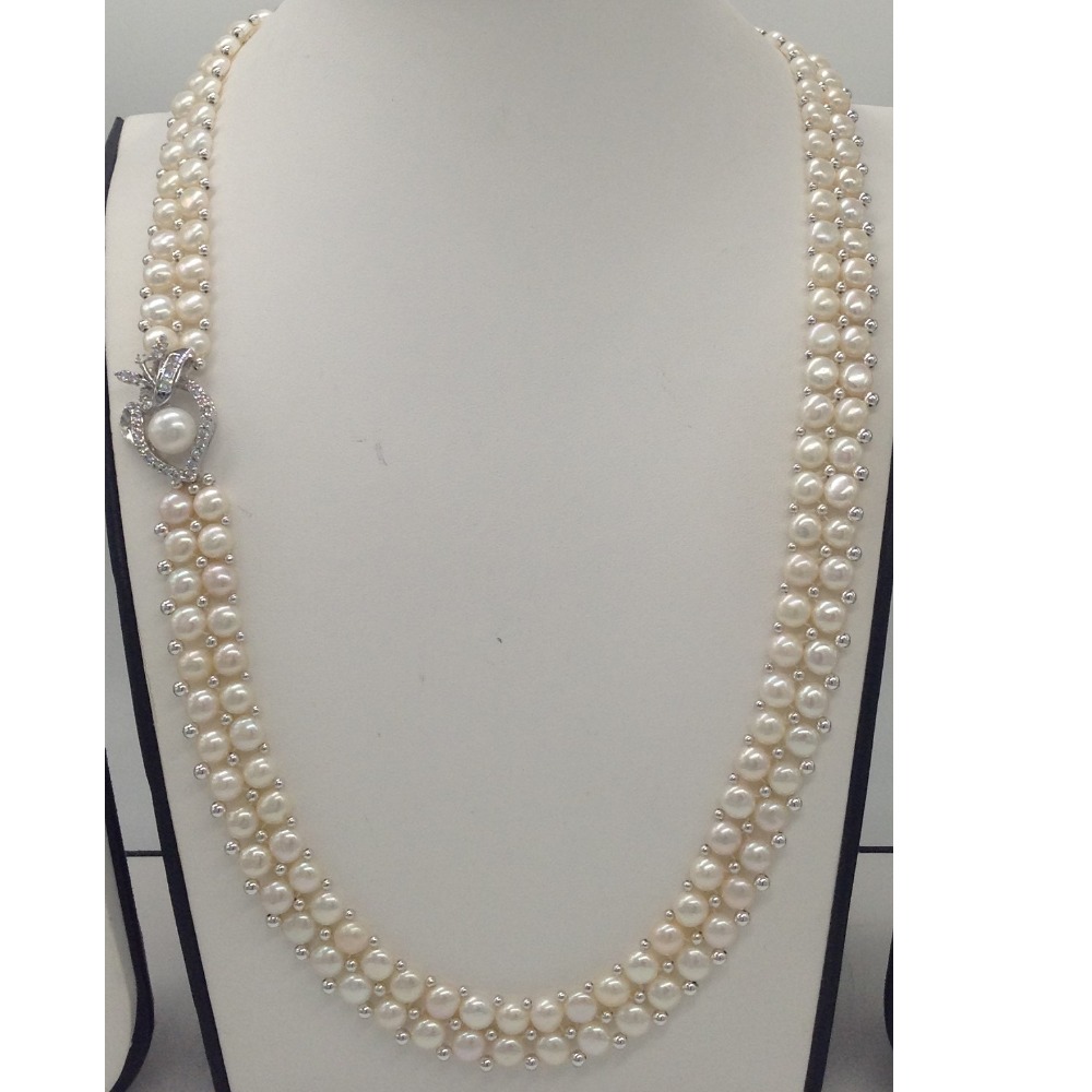 Pearls Broach Set With 2 Line Button Jali Pearls Mala JPS0231